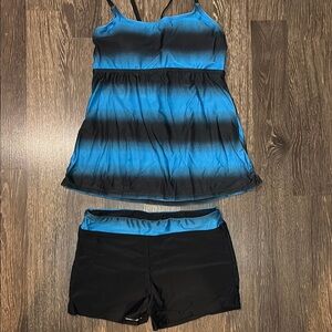 Womens Plus Size Color Block Tankini Swimsuits 2-Piece Suits Top with Boyshorts